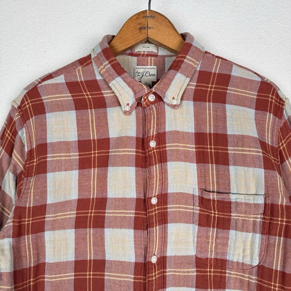 J.Crew Shirt Men’s L Double Weave Slim Fit Plaid Shirt Burnt Orange Red - Picture 4 of 9